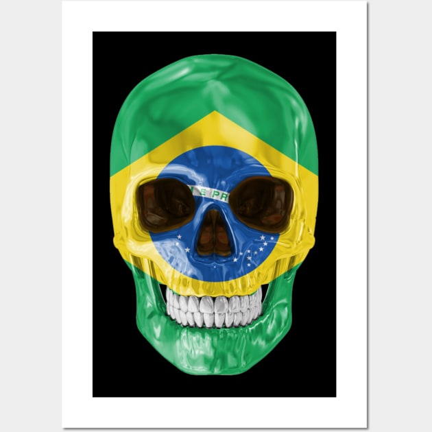 Brazil Flag Skull - Gift for Brazilian With Roots From Brazil Wall Art by Country Flags